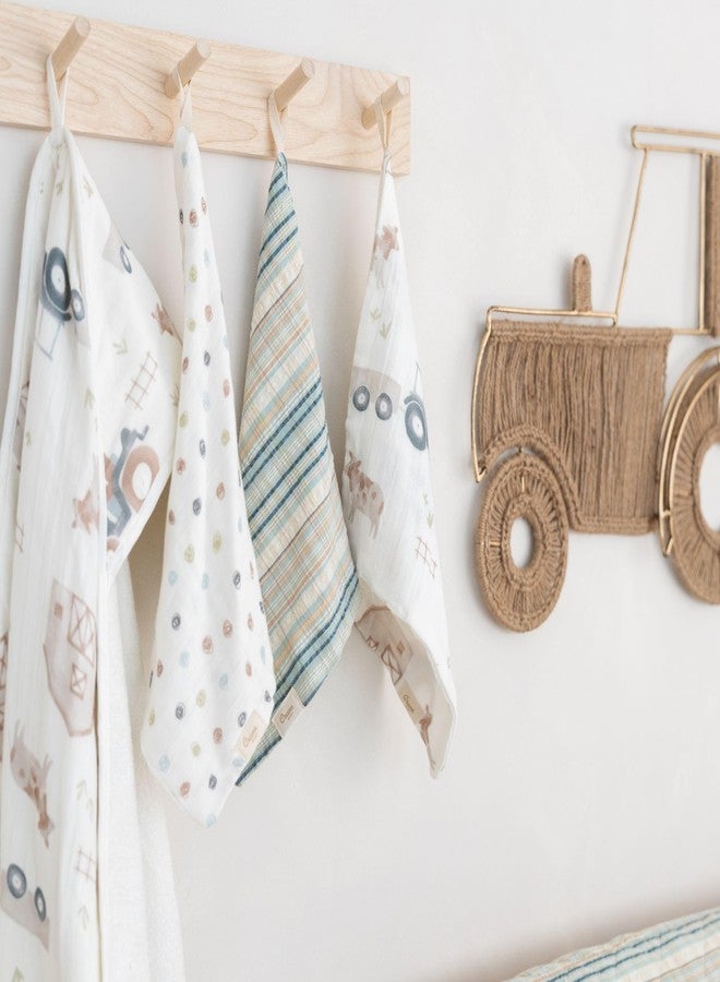 كرين طقم مناشف وأغطية رأس للأطفال من كرين، طقم مناشف وأغطية رأس للأطفال من تشارلي فارمهاوس بتصميم جرار، مستلزمات استحمام الأطفال، أغطية رأس للأطفال حديثي الولادة، منشفة موسلين للأطفال - Image 5